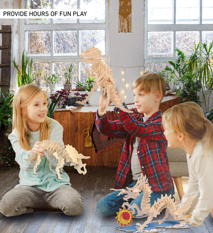 Puzzled 3D Puzzle Triceratops Dinosaur Wood Craft Construction Model Kit Fun & Educational DIY Wooden Toy Assemble Dino Model Unfinished Craft Hobby Puzzle to Build & Paint for Decoration 17pc Pack