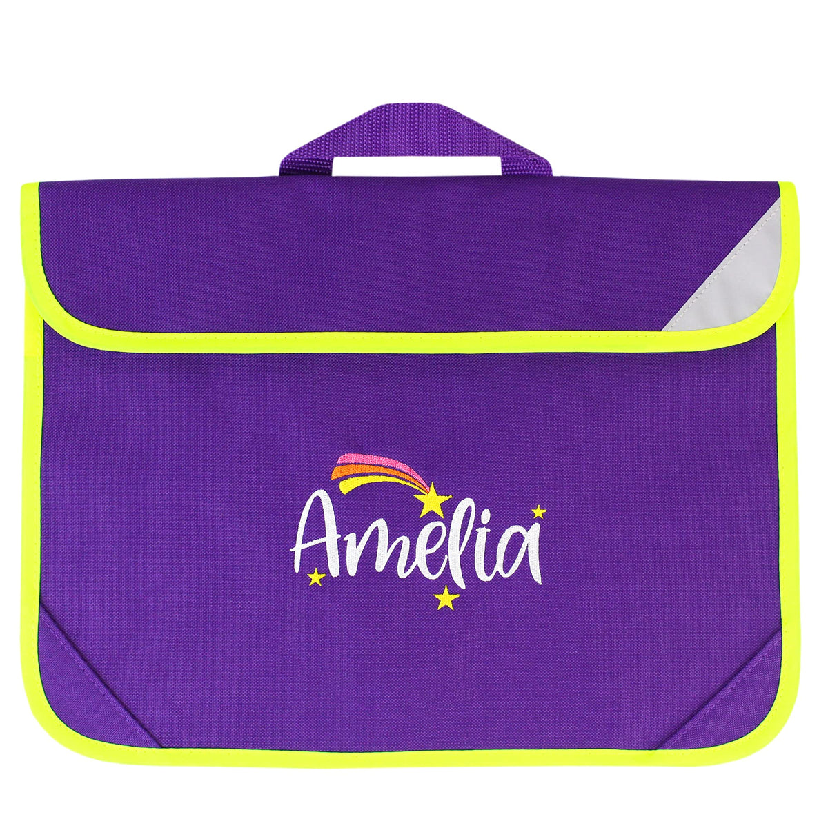 Personalised Shooting Star Design School Book Bag with Fluorescent Trim (Purple)