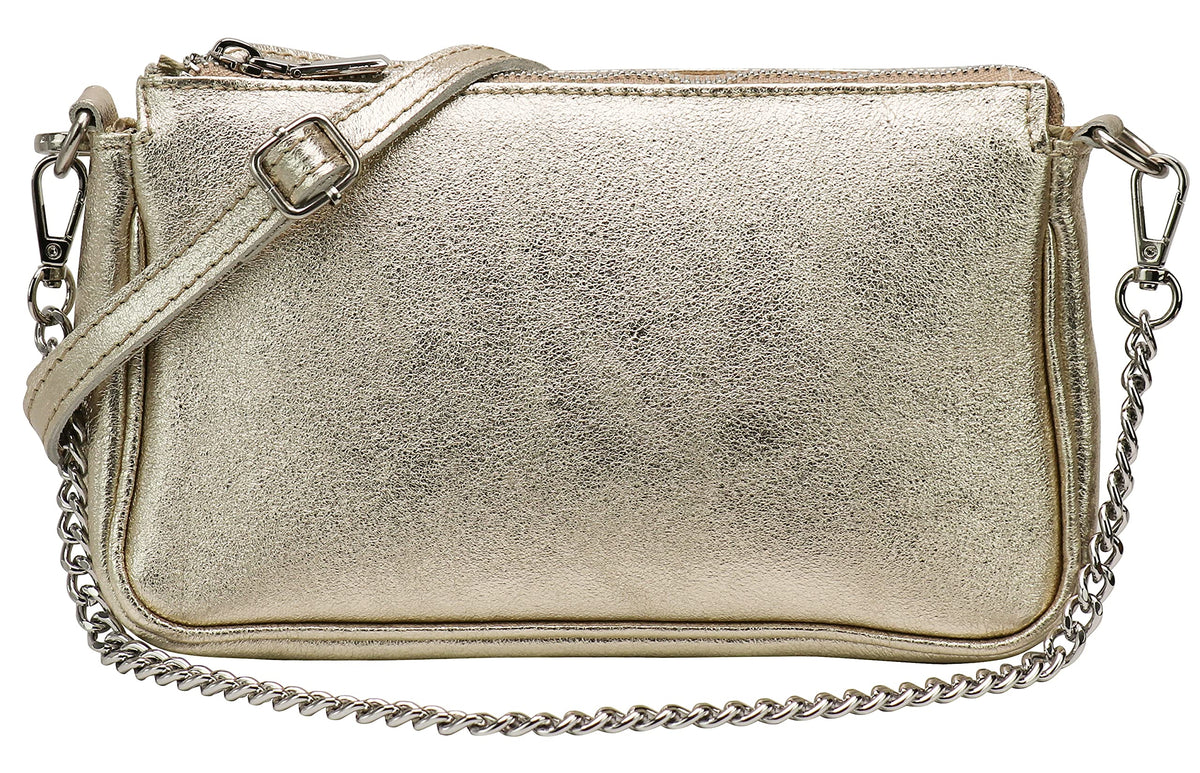 SH Leder Jennie G323 Real Leather Shoulder Bag Handbags Clutch Small Bag Evening Bag 23 x 13 cm, gold, Small