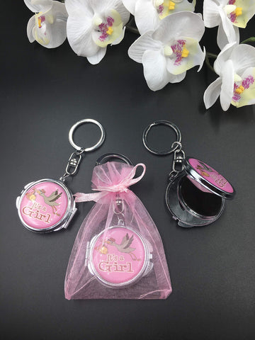 12 New Baby Shower Pink Girl Stork Design Party Favor Set With Organza Bag