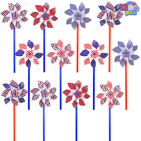 JOYIN 84 Pcs Patriotic Accessories of 12 Pinwheels, 12 Necklaces, 12 Shutter Shades Glasses and 48 Temporary Tattoos for 4th of July Celebration, Independence Day, Memorial Day Party Favor Decoration