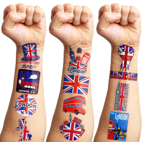Generic British Temporary Tattoos Birthday Party Supplies Favors Decorations Super Cute 96PCS Fake Tattoos Stickers for Boys Girls School Classroom Rewards Gifts Ideal Halloween