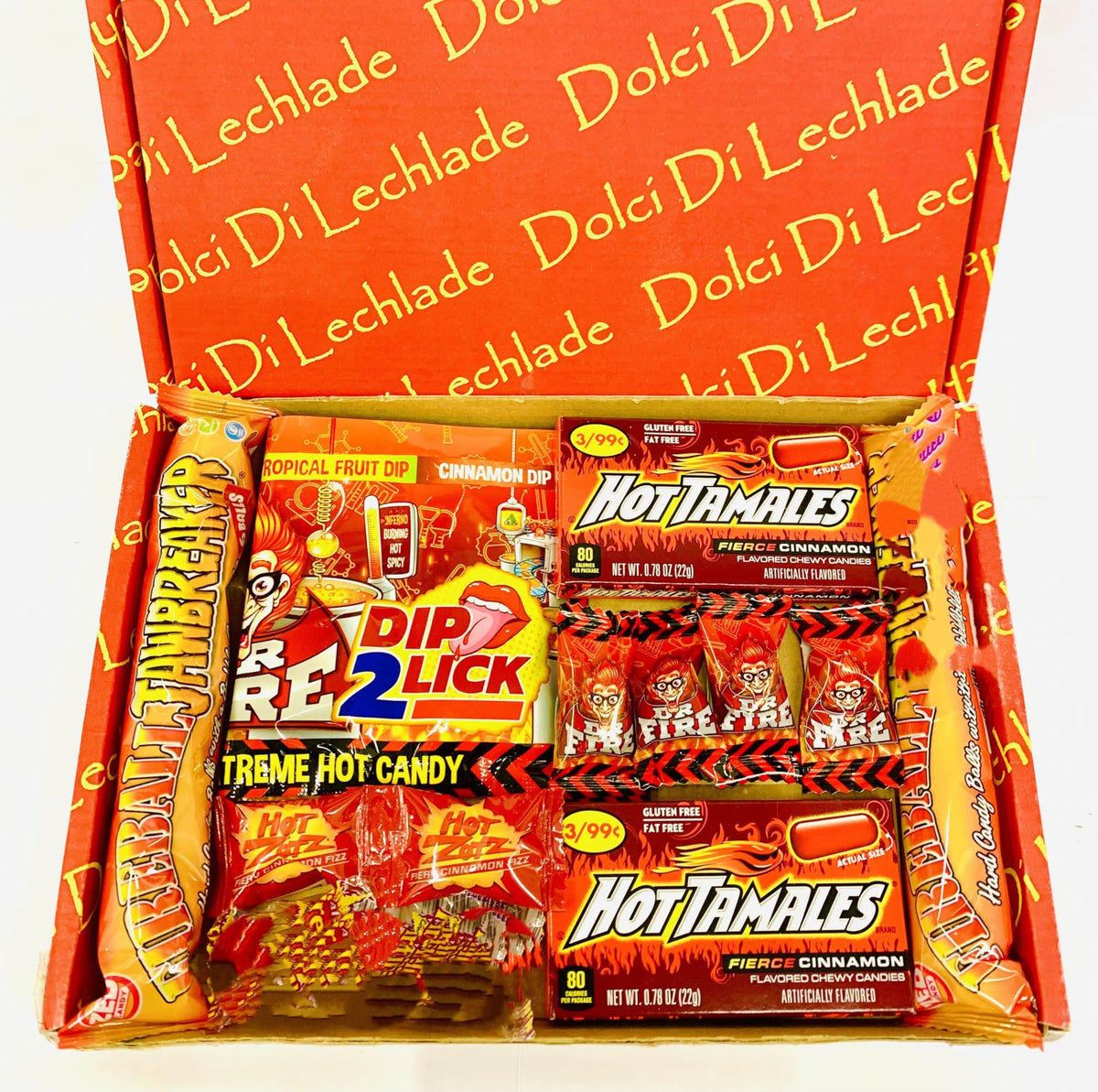 Cinnamon spicy hot American sweets box by Dolci Di Lechlade - Atomic Fireball Hot Tamales