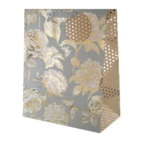 Hallmark Large Gift Bag - Foiled Floral Design,Gold,Grey