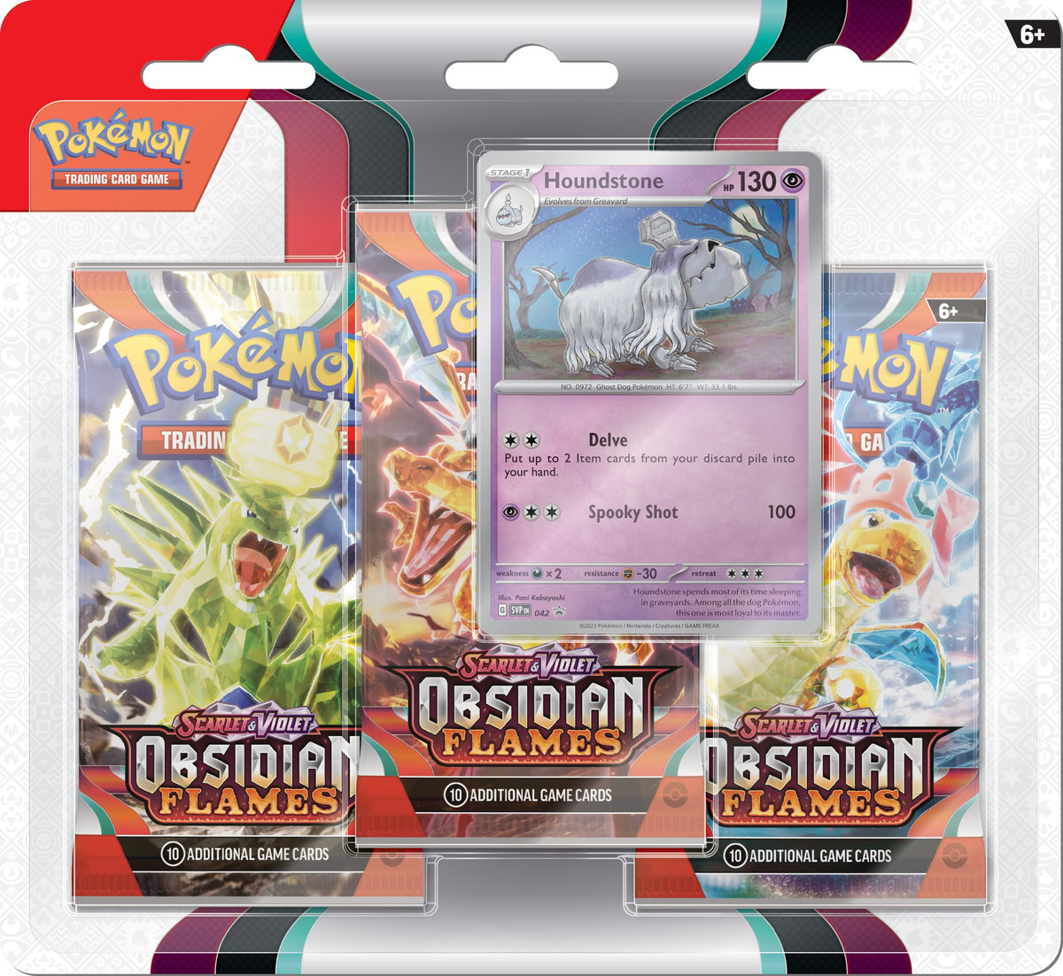PokÃƒÂ©mon TCG: Scarlet and Purple-Obsidian Flame Triple Pack-Hound Stone (3 booster packs and holographic promotional card)