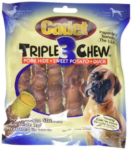 4 Packages of Cadet Duck Triple Chew Dog Treats, 6-Count Each (24 Chews Total)