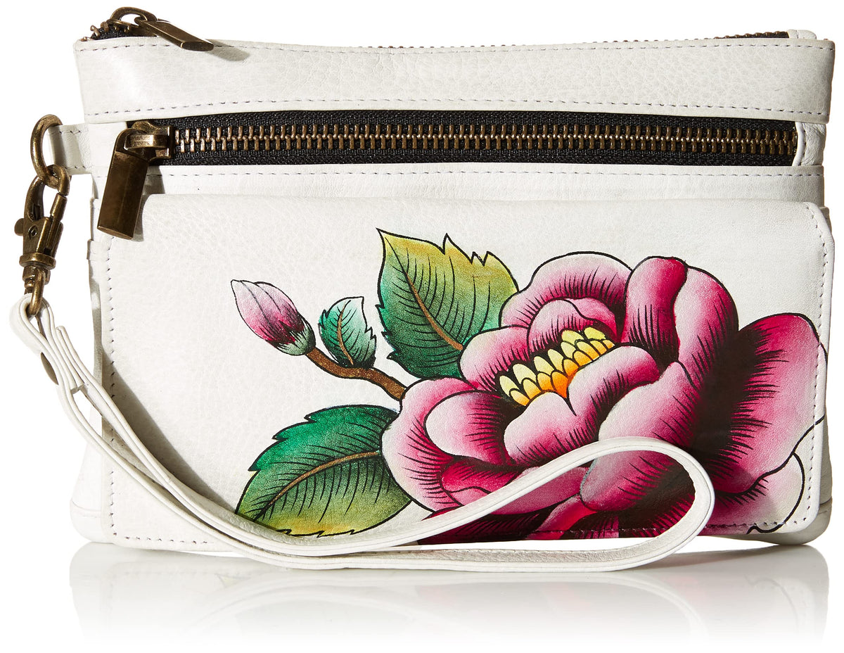 Anna by Anuschka Wristlet Organizer Wallet, Peony-Ivory