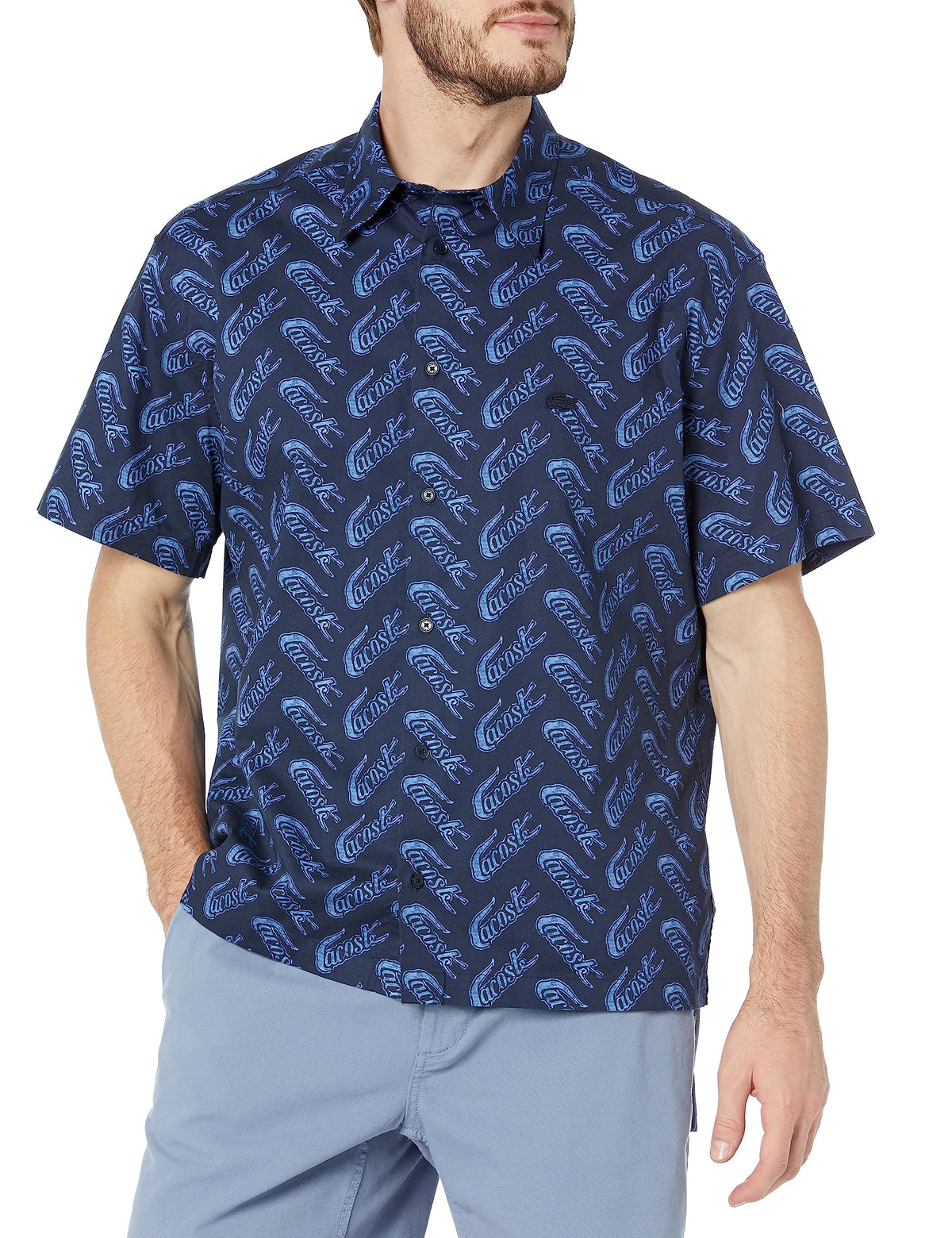 Lacoste Men's Short Sleeve Relaxed Fit Button Down Shirt, CH5793-F65-L