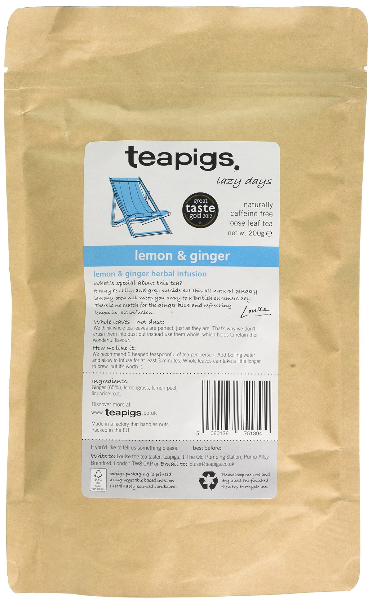 Teapigs Lemon & Ginger Herbal Loose Tea Made With Whole Leaves (1 Pack of 200g Loose Tea)