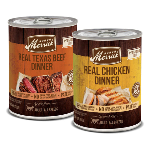 Merrick Grain Free Premium and Natural Canned Dog Food, Soft and Healthy, Real Beef and Chicken Variety Pack - (Pack of 1) 9.5 lb. Cans