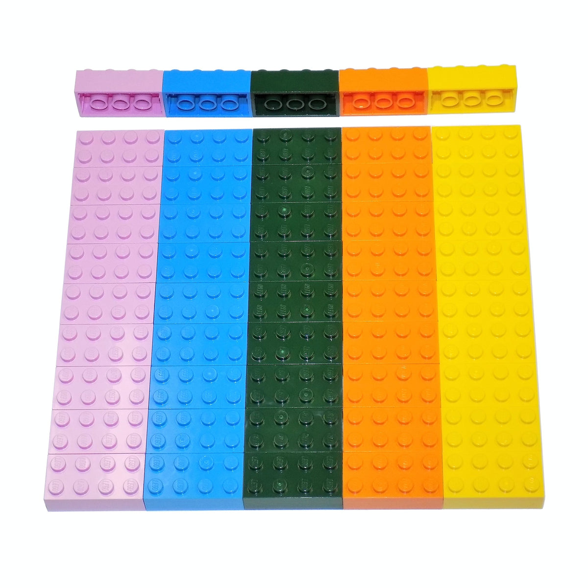LEGO Parts and Pieces: Assorted 2x4 Bricks (Dark Green, Deep Blue, Orange, Pink, Yellow) - 50 Pieces