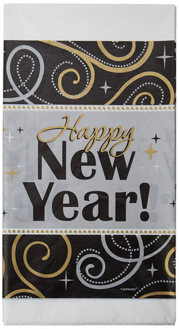 Amscan 1 Count Sparkling New Year Plastic Table Cover, Multicolor