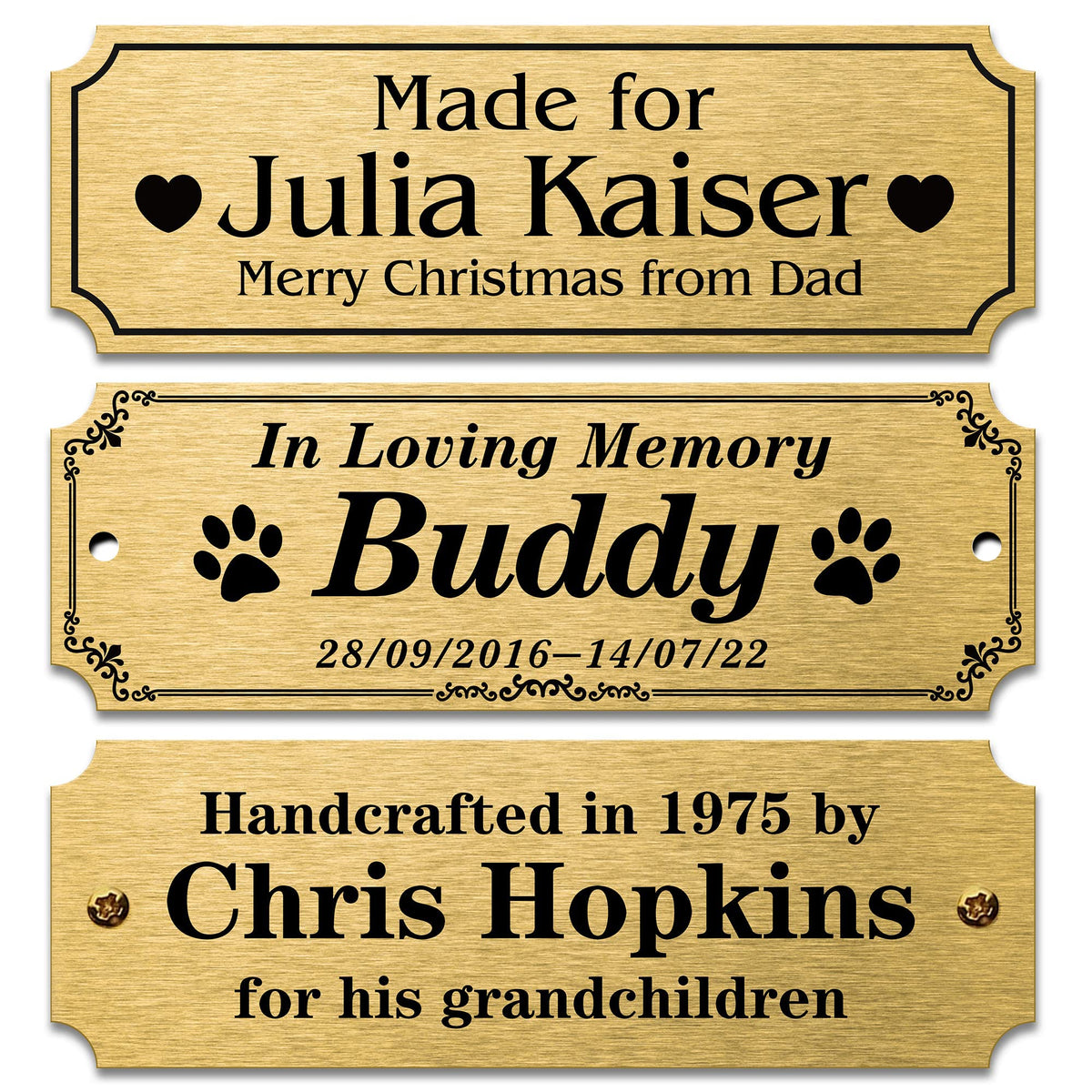 Personalized Name Plates, Solid Brass Engraved Plaque, Trophy Plates Engraved, Custom Name Plate with Adhesive Backing or Screws, 3" W x 1" H