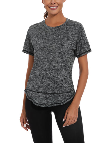Women's Gym Tops Ladies Workout Running T-Shirt Activewear Gym Yoga Sports Top Loose Crew Neck Quick Dry Short Sleeve Tee Shirts Dark Grey