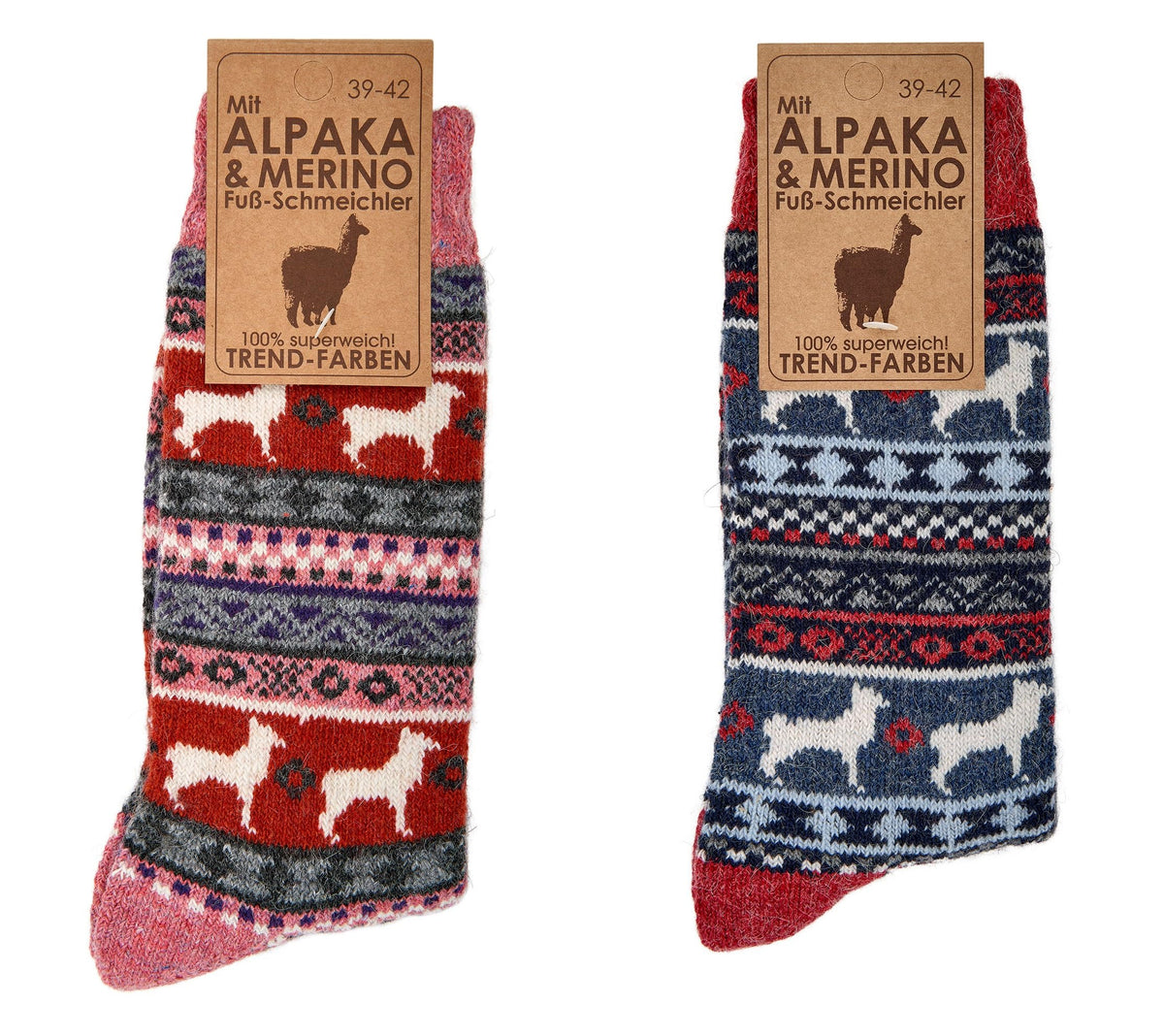Leo Design 2 Pairs of Norwegian Wool Socks for Men and women, Winter Thermal Knitted, Peruvian Pattern Crew Soft Merino & Alpaca Wool Comfortable Hygge for cold weather (Mix1, 2-5)