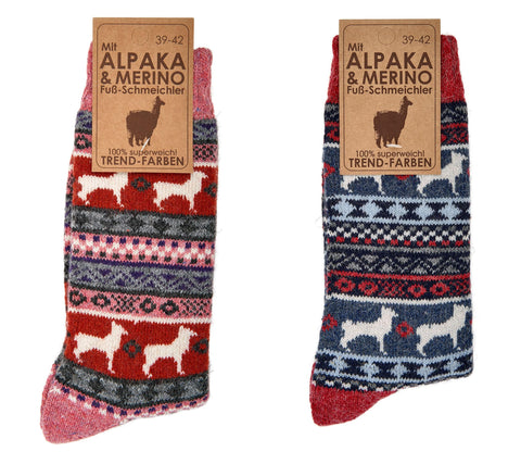 Leo Design 2 Pairs of Norwegian Wool Socks for Men and women, Winter Thermal Knitted, Peruvian Pattern Crew Soft Merino & Alpaca Wool Comfortable Hygge for cold weather (Mix1, 2-5)