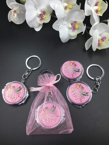 12 New Baby Shower Pink Girl Stork Design Party Favor Set With Organza Bag
