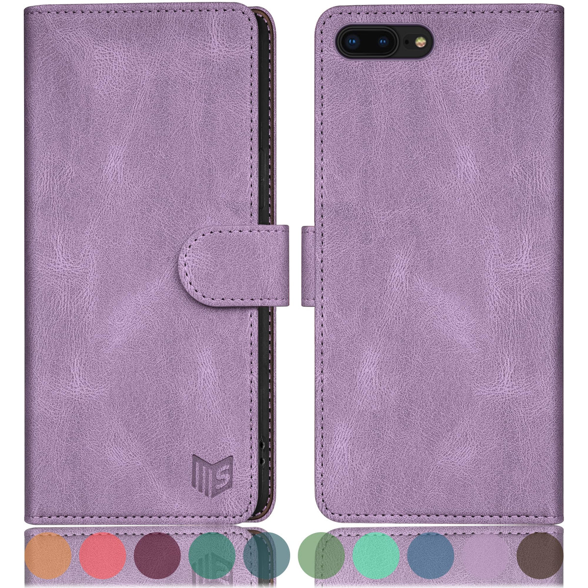 SUANPOT for iPhone 7 Plus/8 Plus 5.5 Inch case with [Credit Card Holder][RFID Blocking],PU Leather Flip Book Protective Cover Women Men for apple 7 Plus/8 Plus Phone case Lilac Purple