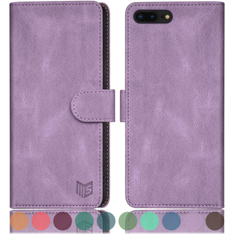SUANPOT for iPhone 7 Plus/8 Plus 5.5 Inch case with [Credit Card Holder][RFID Blocking],PU Leather Flip Book Protective Cover Women Men for apple 7 Plus/8 Plus Phone case Lilac Purple
