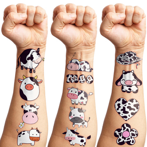 Cow Temporary Tattoos for Kids Birthday Party Decorations Supplies Party Favors Supper Cute 96PCS Cow Tattoo Sticker Style Milk Animal Farm Gift Ideals for Boys Girls Schools Prizes Themed