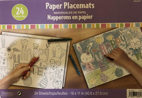 Easter Kids' Coloring Placemats (Pack of 24) - 11" x 16" - Black & White Paper - Perfect for Festive Easter Celebrations