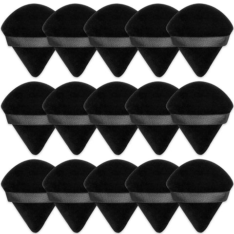 15 Pieces Powder Puff Triangle Makeup Puff Pure Cotton Powder Velour Face Ultra Soft Washable Body Powder Puff for Loose Powder Body Cosmetic Foundation Sponge Makeup Tool (Black)