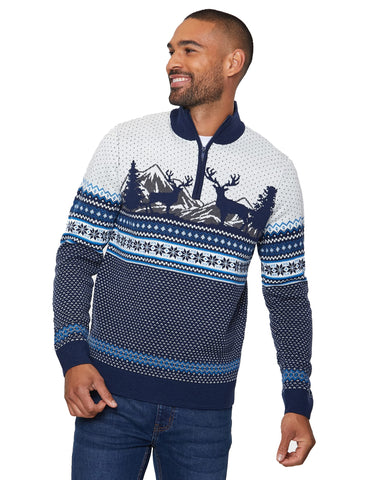 NOROZE Men's Christmas Jumper Novelty Fair Isle Sweater Chunky Knit Xmas Jumpers for Women Unisex Pullover (M, Stag Navy)