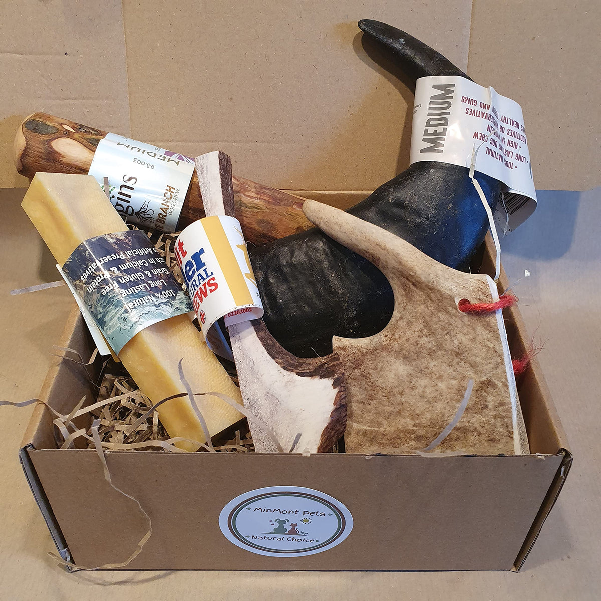 Antlers, Olive Wood, Buffalo Horn, Yak Variety Mixed Box. Long Lasting Chews (Medium)