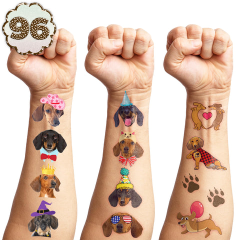 Dachshund Temporary Tattoos Dachshund Stickers 96 PCS Funny Dachshund Dog Themed Stickers for Kids Birthday Party Supplies, Decorations, Favors, Prizes Cute Gifts for Boys and Girls