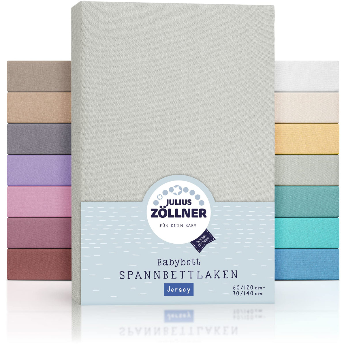 Julius ZÃ¶llner Jersey Fitted Sheet for Baby and Cot, 100% Jersey Cotton, Oeko-Tex Standard 100 Certified, Size: 60 x 120 cm / 70 x 140 cm, Pack of 2, Light Grey