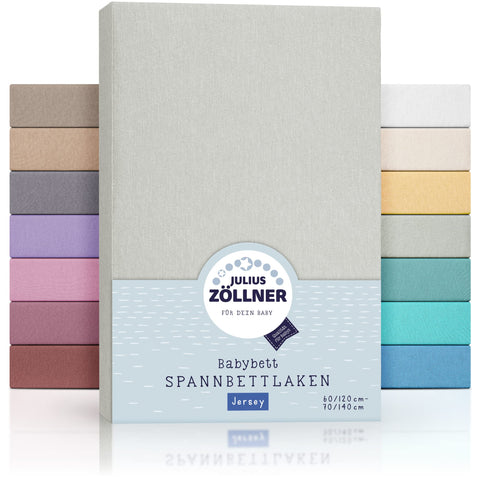 Julius ZÃ¶llner Jersey Fitted Sheet for Baby and Cot, 100% Jersey Cotton, Oeko-Tex Standard 100 Certified, Size: 60 x 120 cm / 70 x 140 cm, Pack of 2, Light Grey