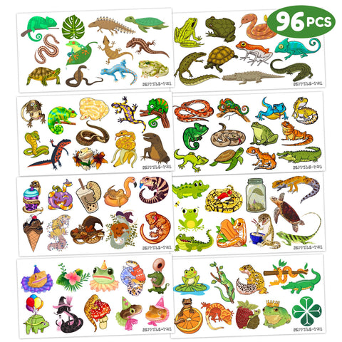 Generic Reptile Temporary Tattoos Birthday Party Supplies Favors Decorations Super Cute 96PCS Fake Tattoos Stickers for Boys Girls School Classroom Rewards Gifts Ideal Halloween
