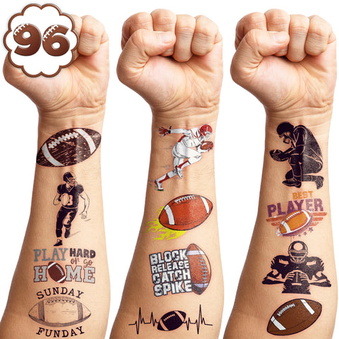 96PCS Football Temporary Tattoos Birthday Party Supplies Decorations Tattoos Stickers American Rugby Fans Cheerleaders Cute Party Favors Kids Boys Girls Gifts Ideas Classroom School Prizes Themed