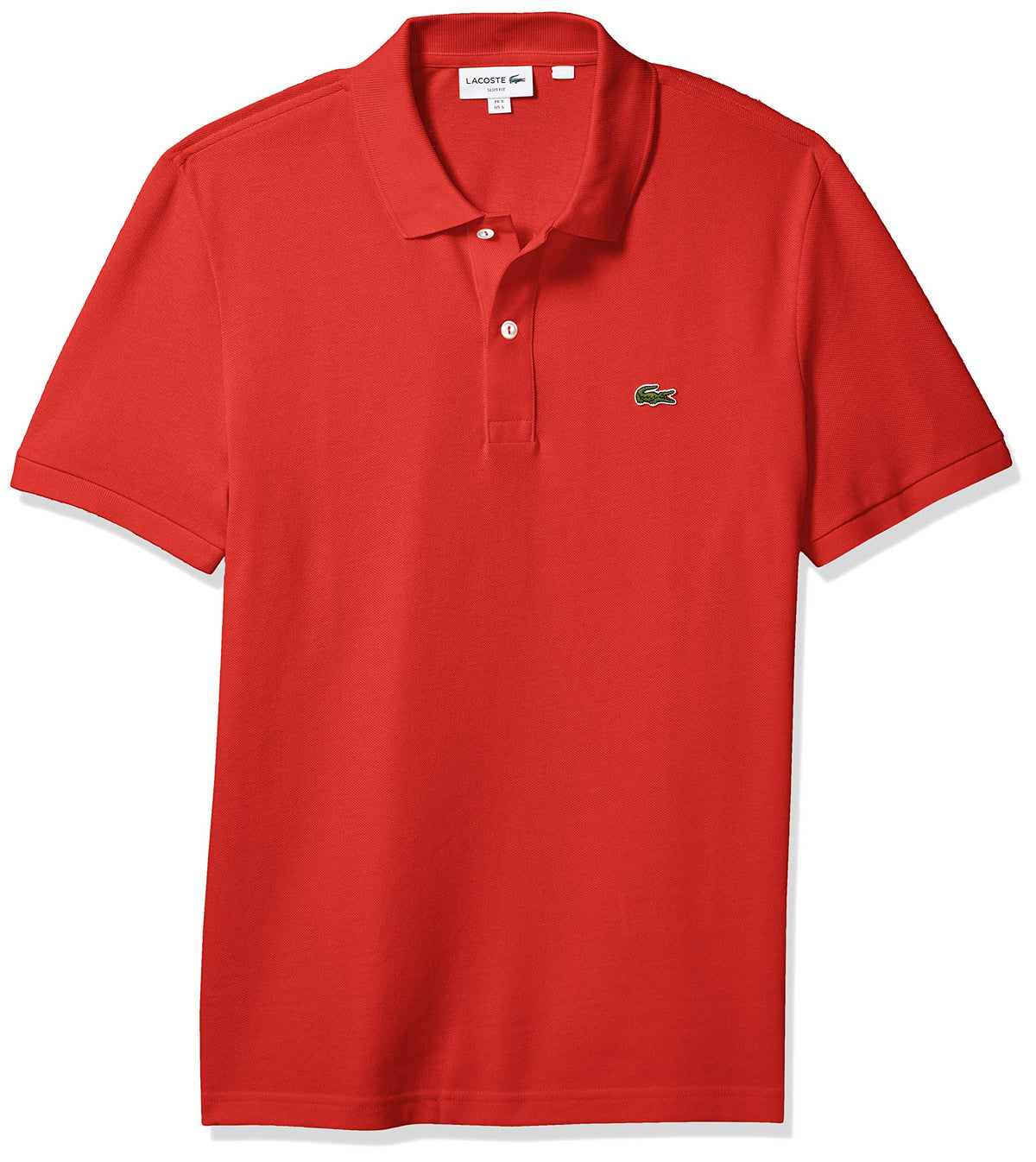 Lacoste Mens Legacy Classic Pique Slim Fit Short Sleeve Polo Shirt, Corrida, Medium