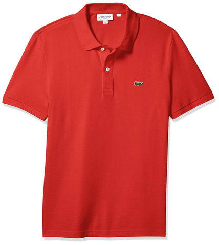 Lacoste Mens Legacy Classic Pique Slim Fit Short Sleeve Polo Shirt, Corrida, Medium