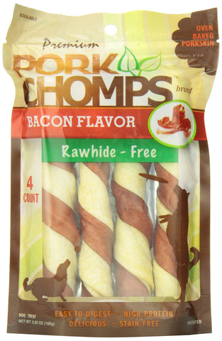 Pork Chomps Baked Pork Skin Dog Chews, 6-inch Twists, Bacon Flavor Wrap, 4 Count