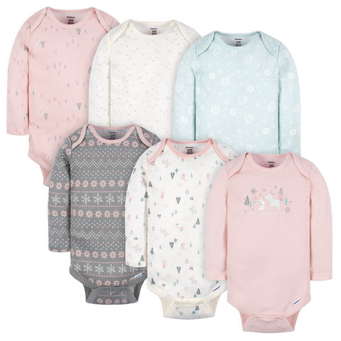 Gerber Baby Girl's 6-Pack Long-Sleeve Onesies Bodysuits, Home