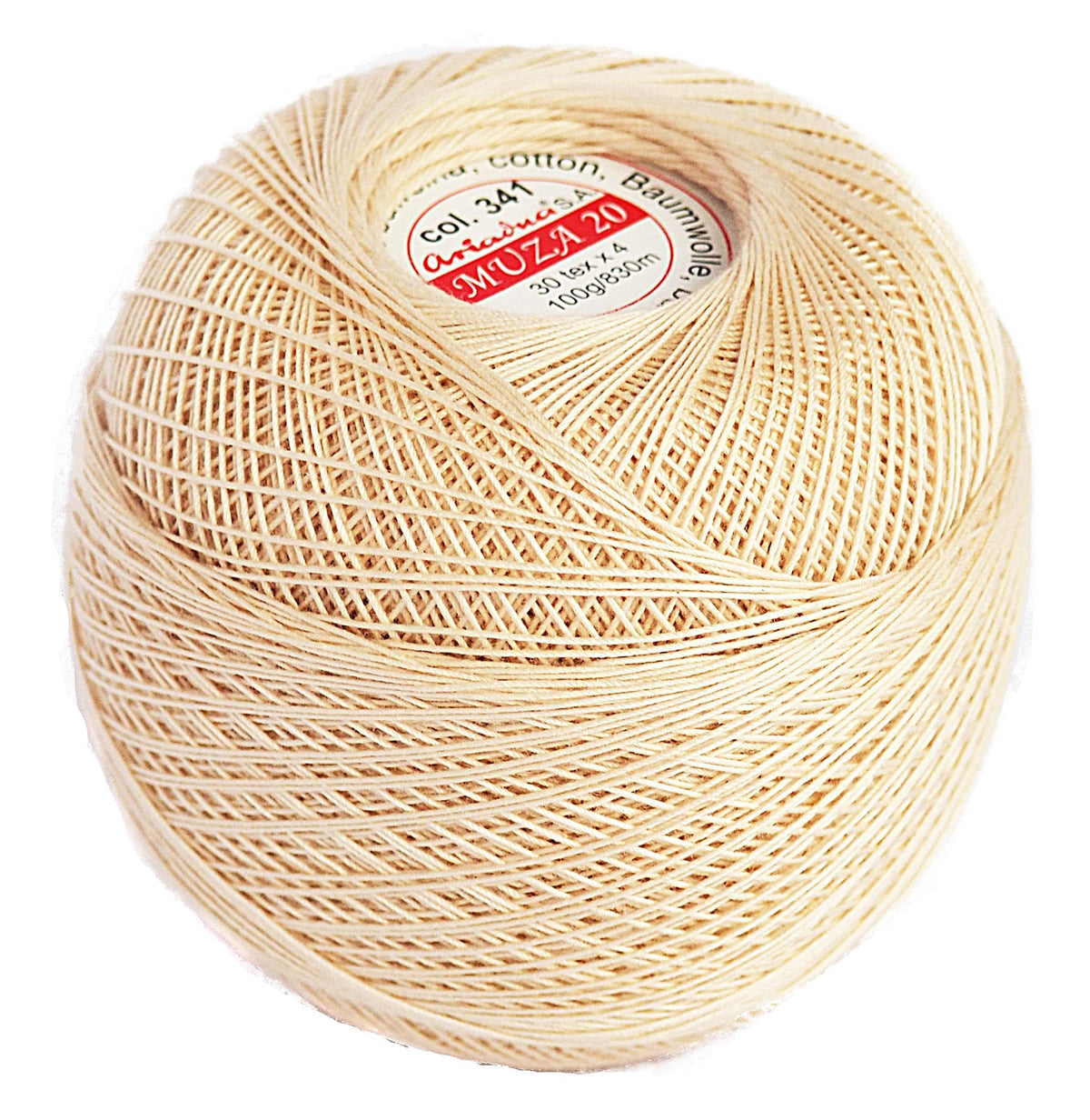 Cotton Crochet Thread Size 20, Fine Yarn (908yd / 830m), Luxurious Feel Crochet and Knitting (3.52oz / 100g) Beige (341)
