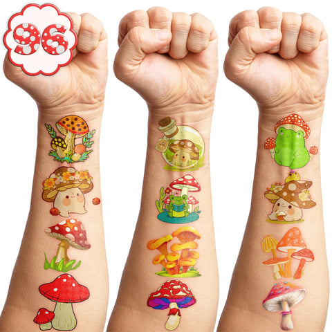 96PCS Mushroom Temporary Tattoos Birthday Party Supplies Decorations Tattoos Stickers Super Cute Party Favors Kids Boys Girls Gifts Ideas Classroom School Prizes Themed Baby Shower Christmas