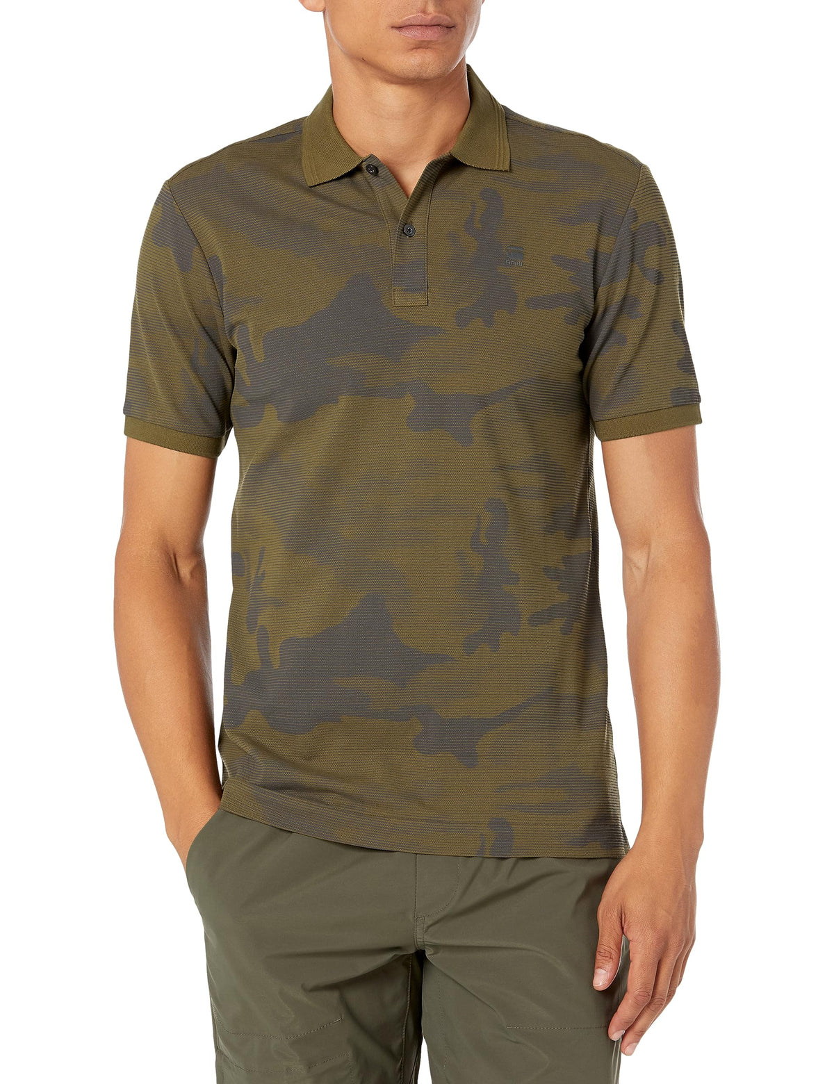 G-Star Raw Men's Dunda Slim Fit Polo ,Dark Olive Camo,Medium