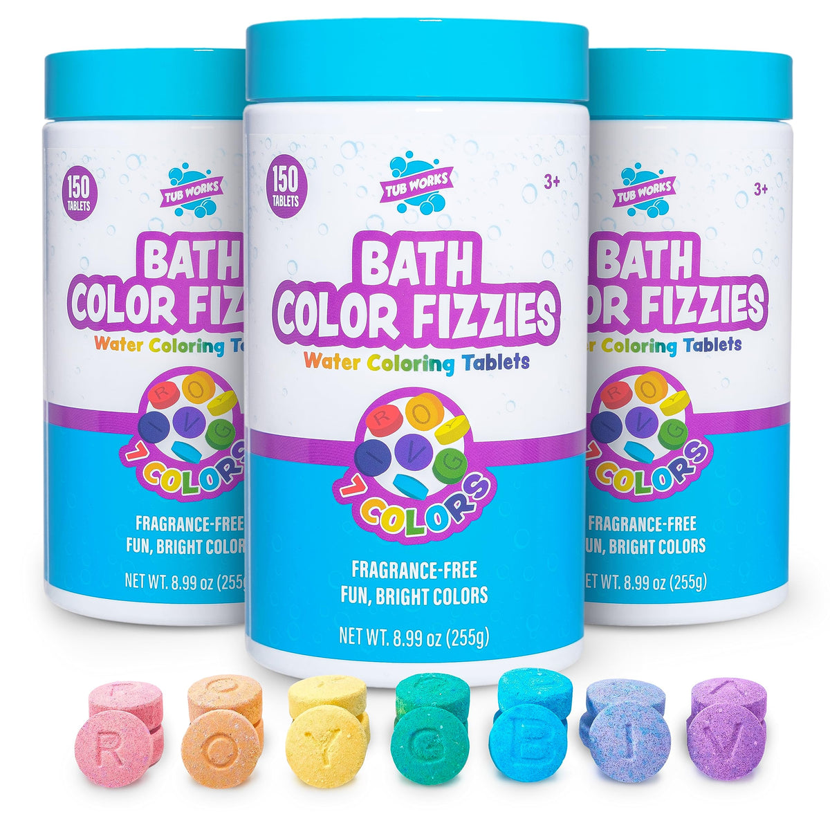 Tub WorksÃƒÆ’Ã†â€™ÃƒÂ¢Ã¢â€šÂ¬Ã…Â¡ÃƒÆ’Ã¢â‚¬Å¡Ãƒâ€šÃ‚Â® Fizzy Bath Color Tablets for Kids, 150 Count, 3 Pack | Nontoxic & Fragrance-Free | Color Bath Drops Create Fun Bath Colors | Water Tablets in 7 Colors for Variety | Bath Bombs for Kids Bath