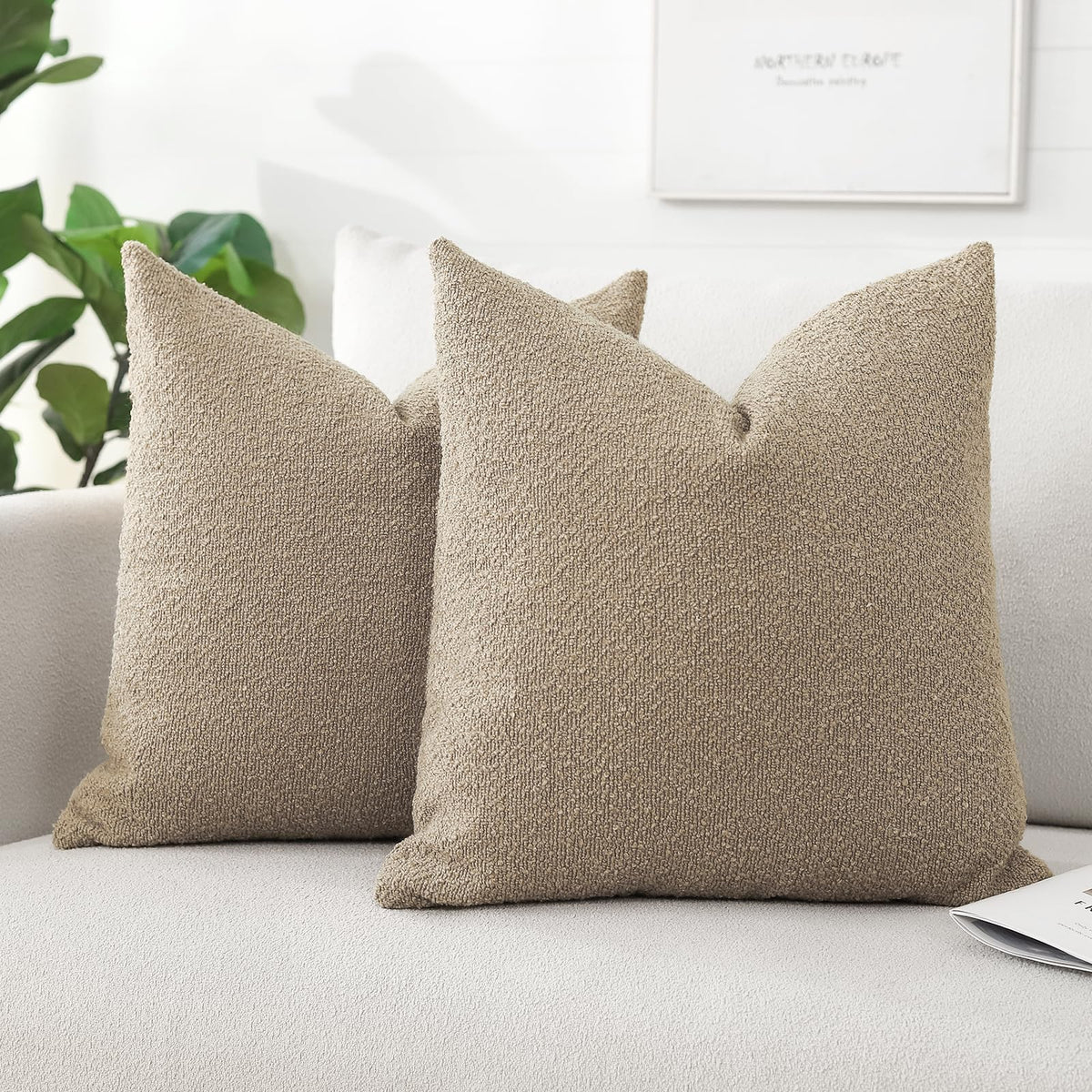 Artscope Pack of 2 Textured Boucle Cushion Covers Square Pillow Cases Cozy Soft Decorative Couch Pillow Covers for Chair Sofa Bedroom Living Room Home Decor 50x50cm, Camel