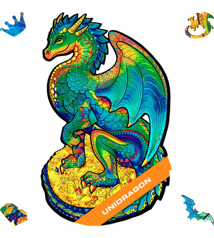 UNIDRAGON Wooden Jigsaw Puzzles - Guarding Dragon, 97 pcs, Small 6.2" ?10.3, Beautiful Gift Package, Unique Shape Best Gift for Adults and Kids