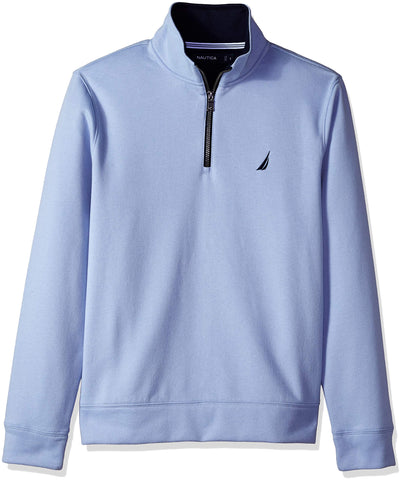 NAUTICA Men's Solid 1/4 Zip Fleece Sweatshirt, Linen Blue, Large