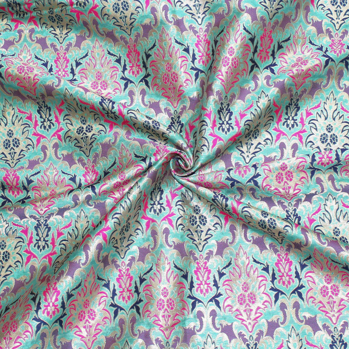 CraftyArt Indian Brocade Silk Fabric Banarasi Brocade Fabric by The Yard Evening Bags Wedding Dress Skirt Home Decor Fabric, Sea Green, Width is 47â€ inches Approx