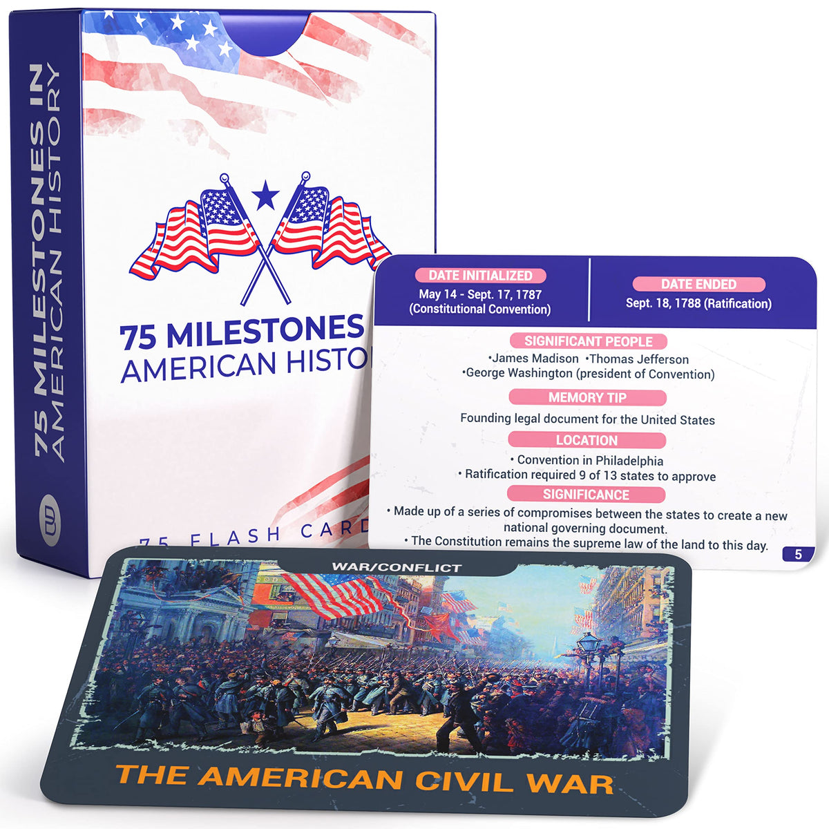 United States History Flash Cards - 75 US American Major Events & Milestones - AP Learning Resource for Studying, Government Teaching Aid Tool, Social Studies Civics Reference - Classroom & Homeschool