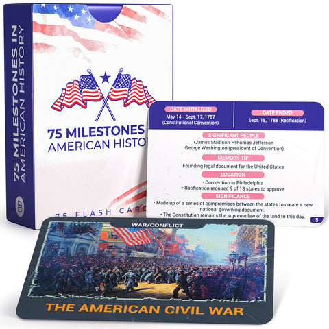 United States History Flash Cards - 75 US American Major Events & Milestones - AP Learning Resource for Studying, Government Teaching Aid Tool, Social Studies Civics Reference - Classroom & Homeschool