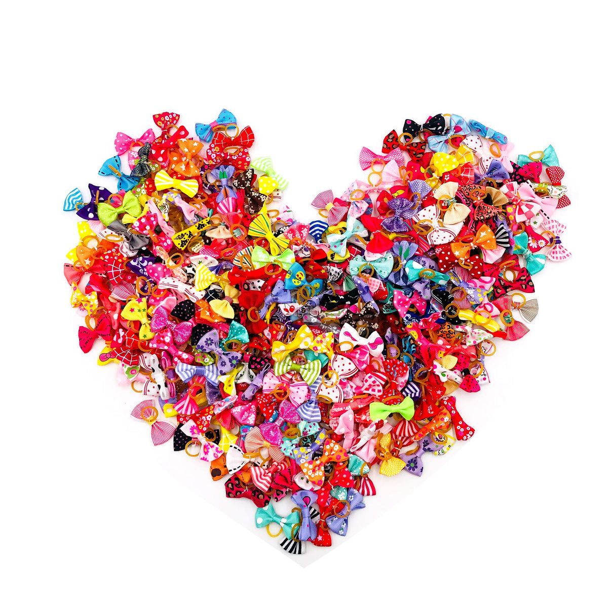 BIPY 100pcs/pack Small Dog Hair Bows with Elastic Rubber Bands Doggy Kitten Topknot Attachment Grooming Accessories Set for Long Hair Puppy Cat Hair Bows Colors Randomly
