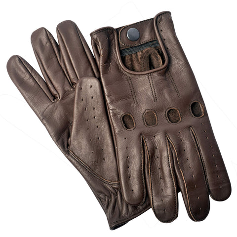 Hand Fellow Men's Leather chauffeur Vintage Retro Style Without Lining Driving Gloves (Brown, S)