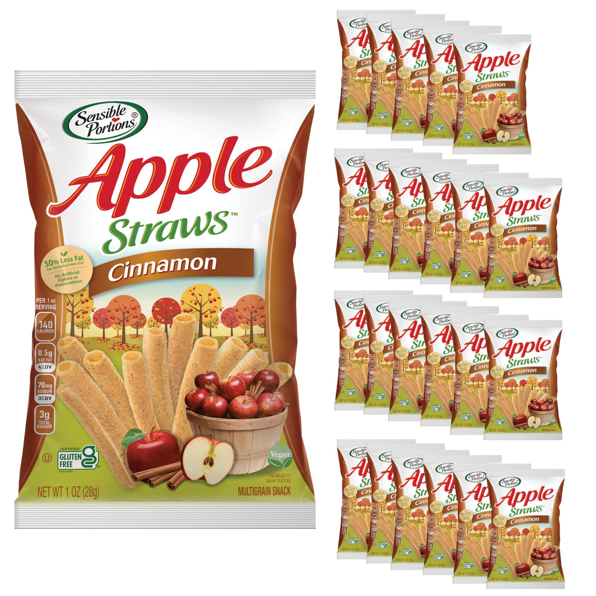 Sensible Portions Apple Straws, Cinnamon, Snack Size, 1 Oz (Pack of 24)
